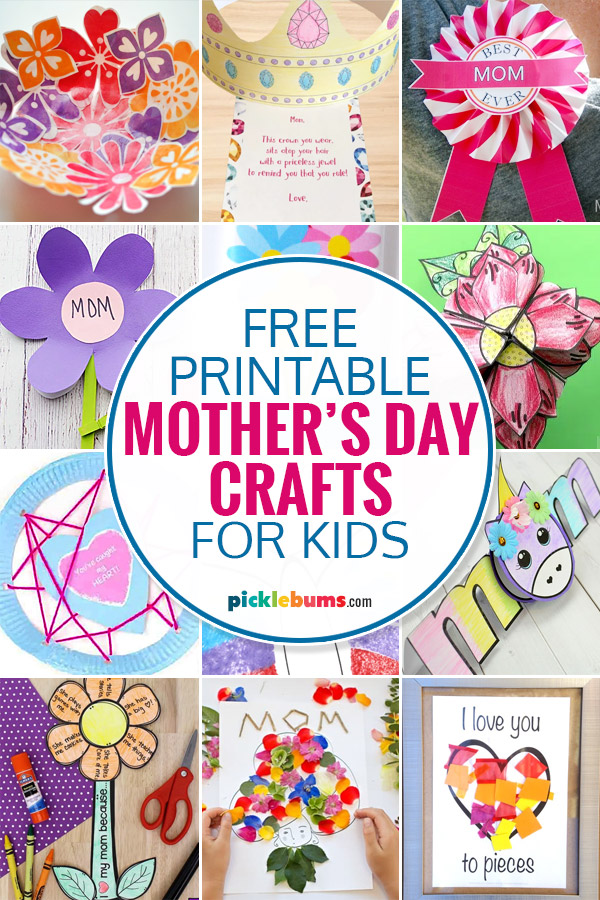 collage of printable mother's day crafts