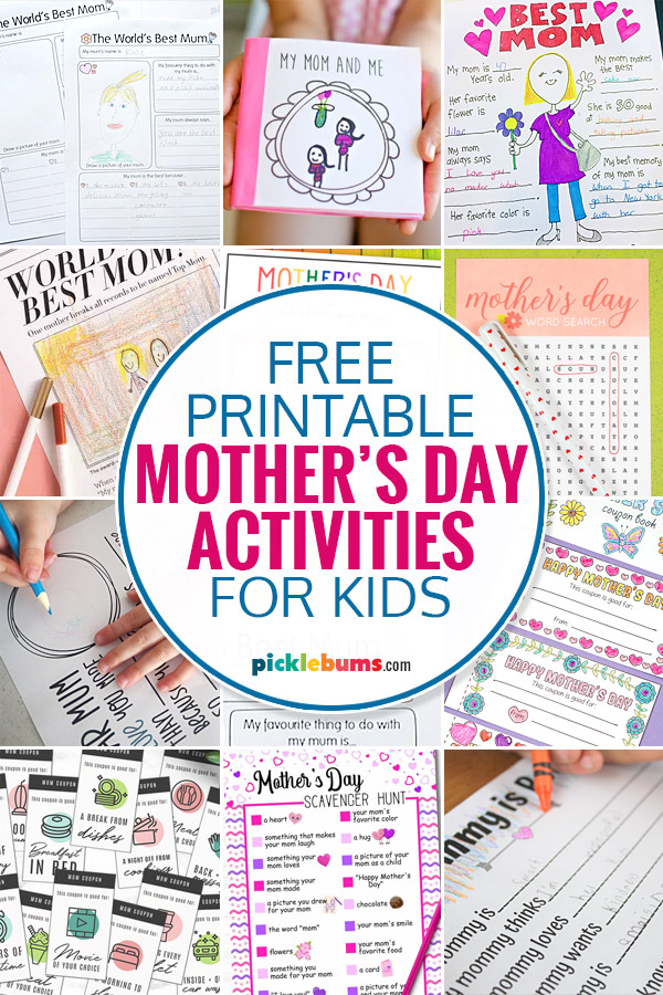 Collage of printable Mother's Day activities for Kids