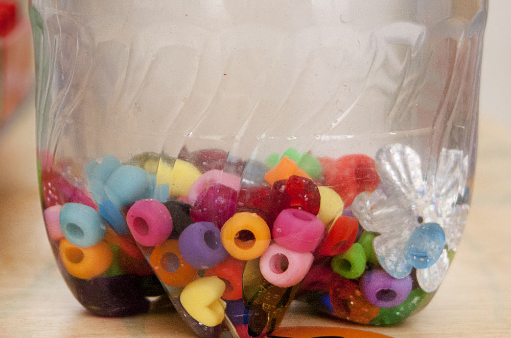 sensory bottle filled with beads