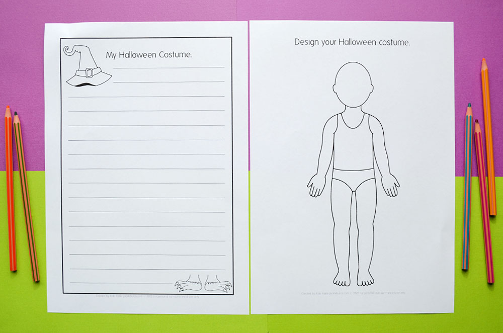 Halloween costume writing and drawing worksheets