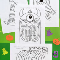 Halloween paze worksheets on green background