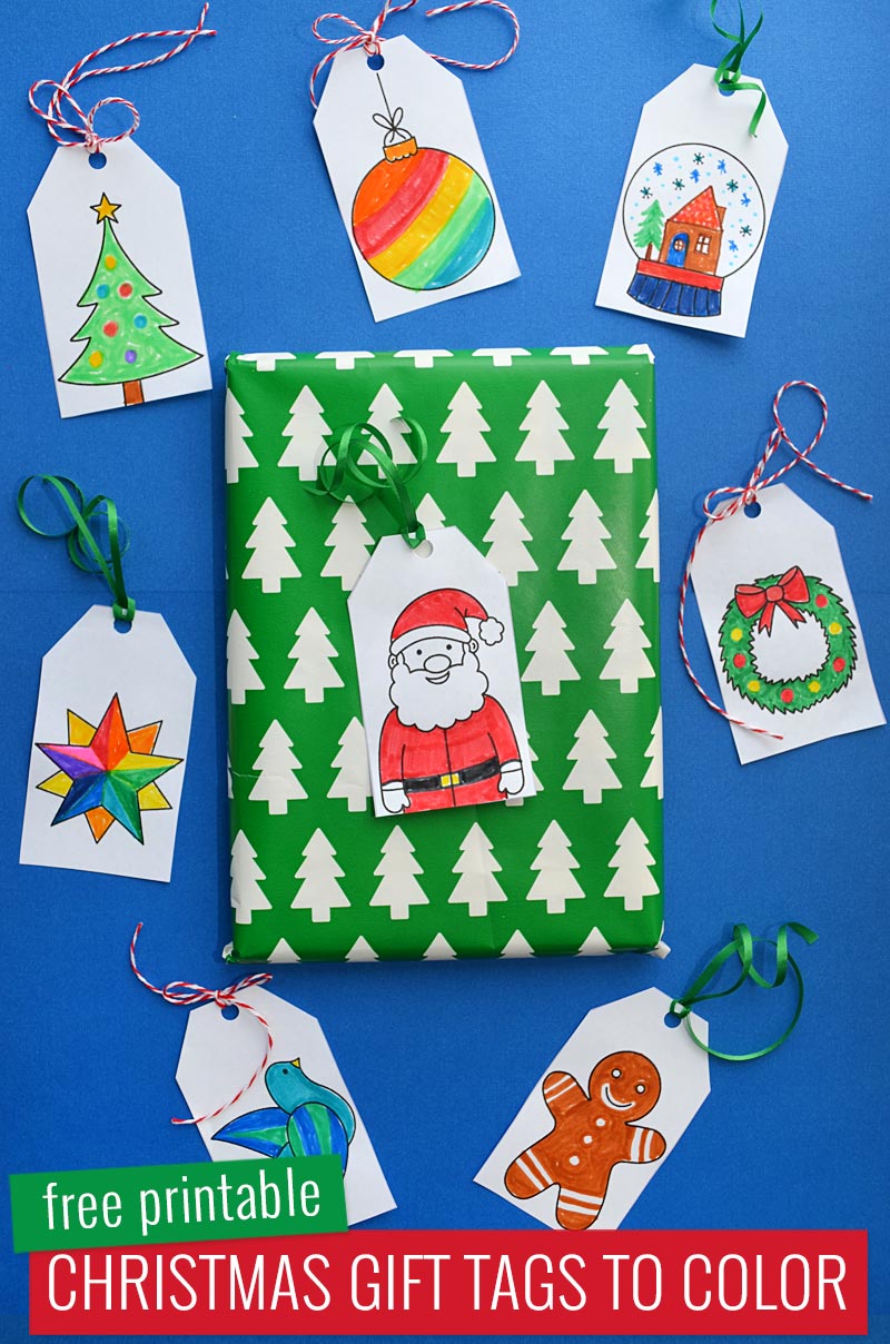 coloured in gift tags on present