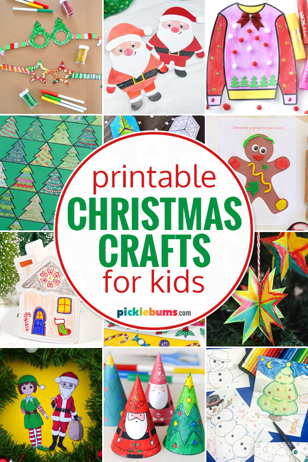 collage of printable Christmas crafts for kids