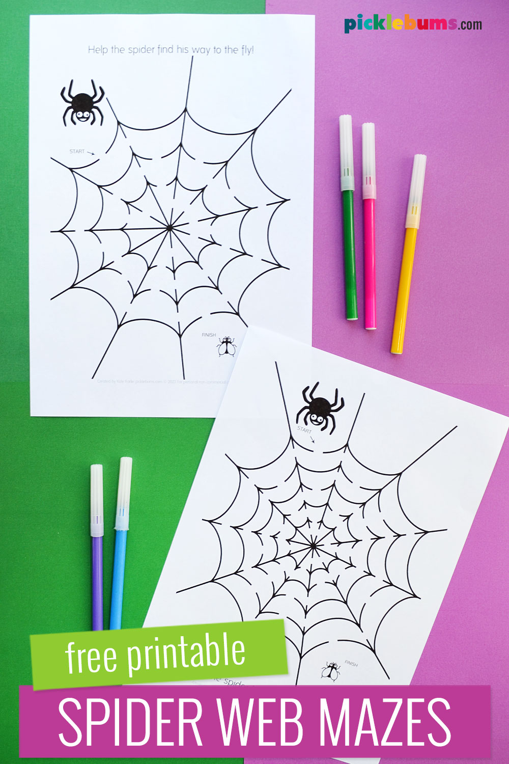 spider web mazes on purple and green background