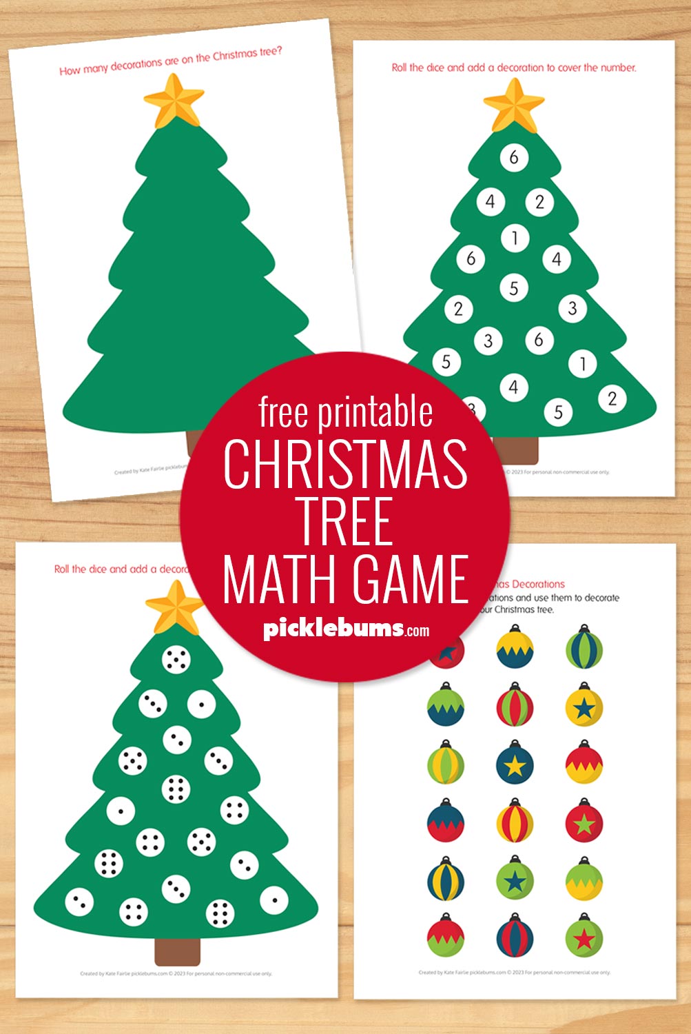 free printable Christmas tree math game mats