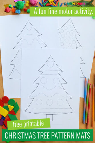 printable Christmas tree fine motor pattern mats with loose parts