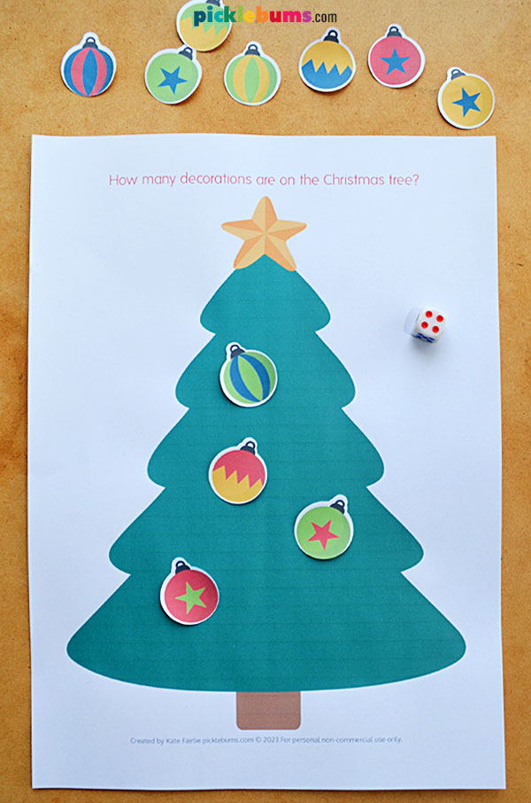 Printed Christmas tree math game