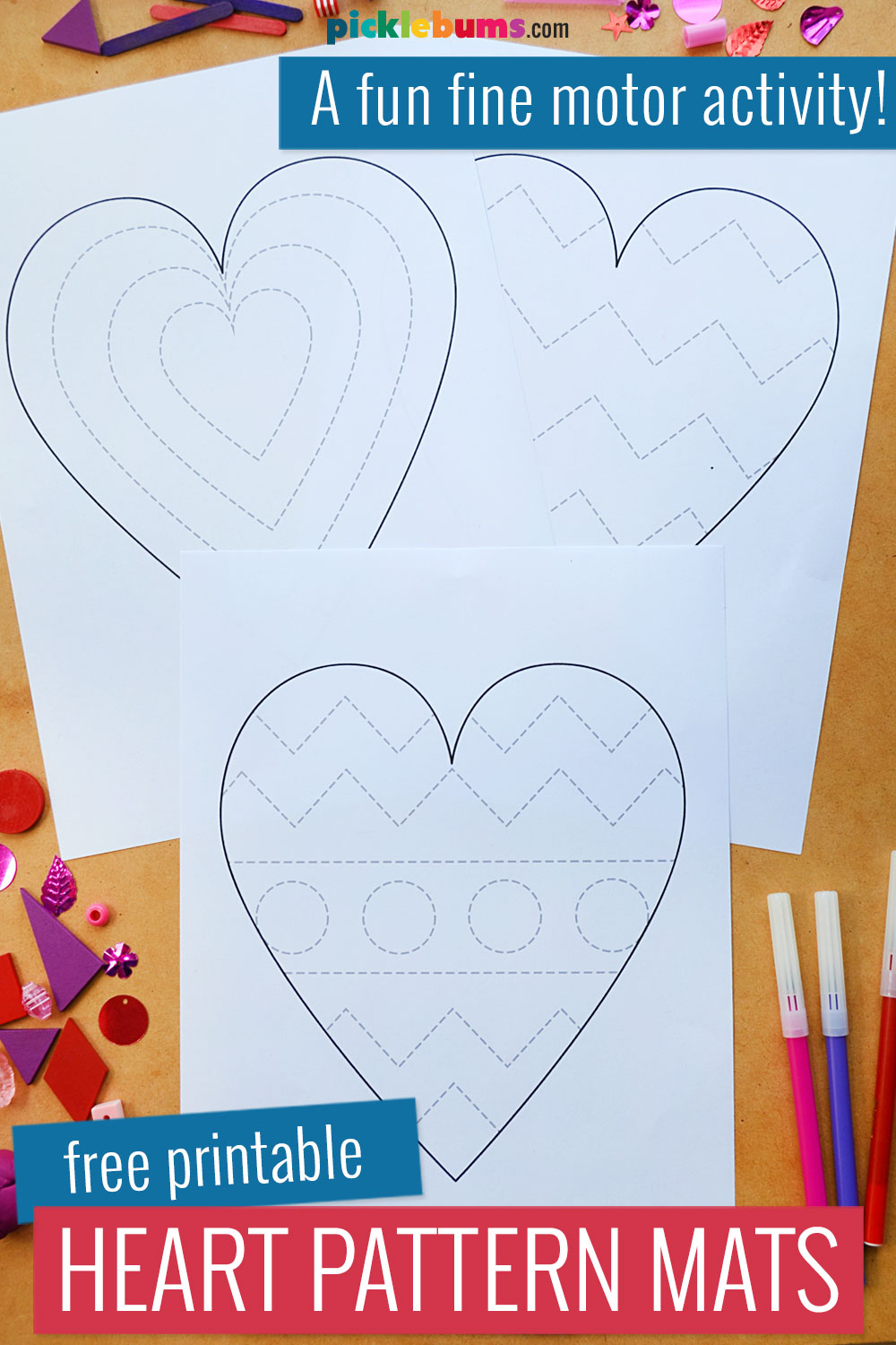 printable heart fine motor pattern mats with loose parts and markers
