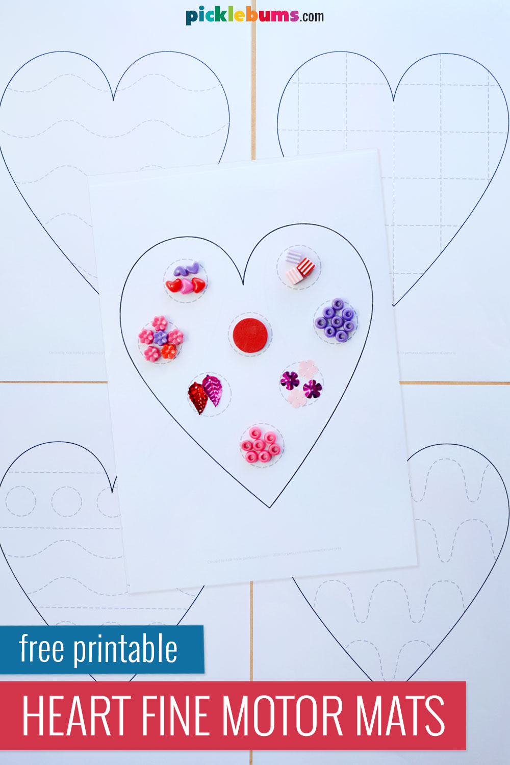printable heart fine motor mats with loose parts