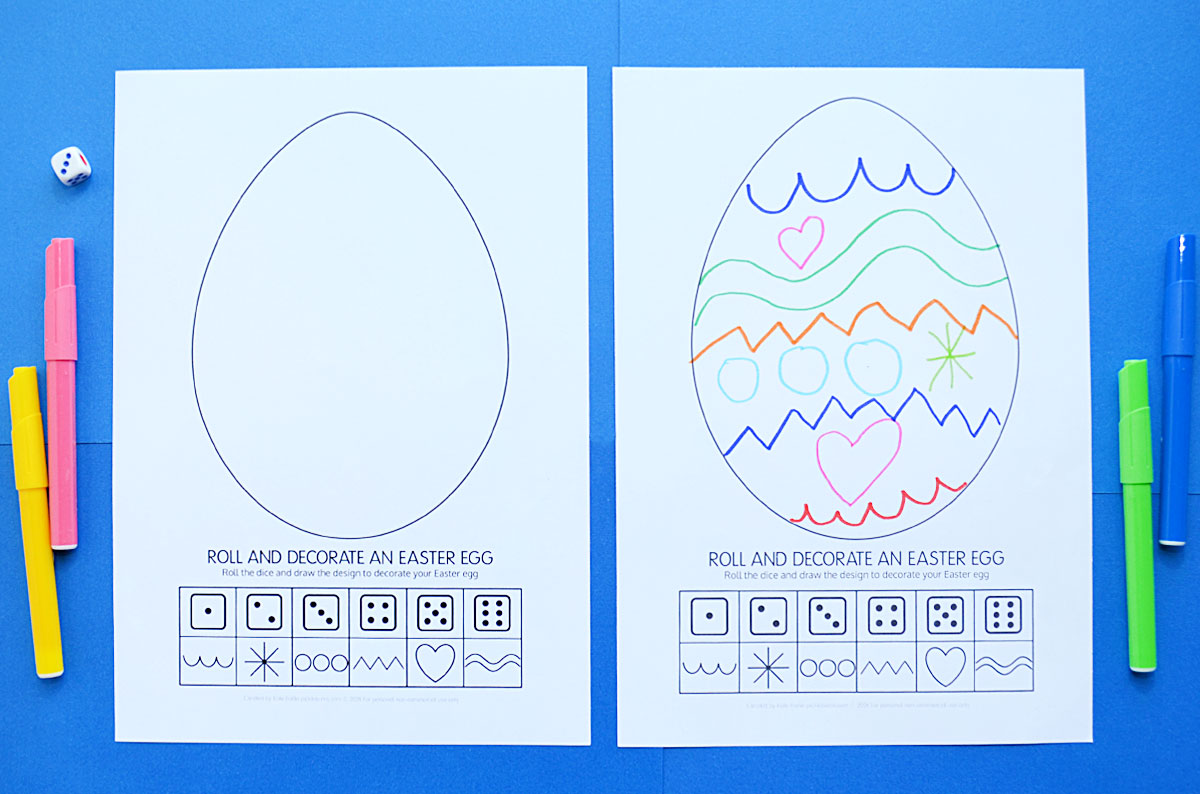 printed roll and decorate an Easter egg worksheets