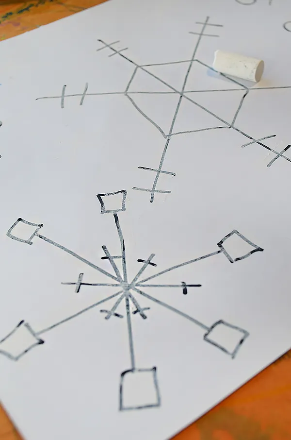 snowflake painting - step 2 draw over with white crayon
